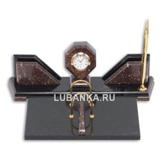 Настольный набор для руководителя «Часы» из камня